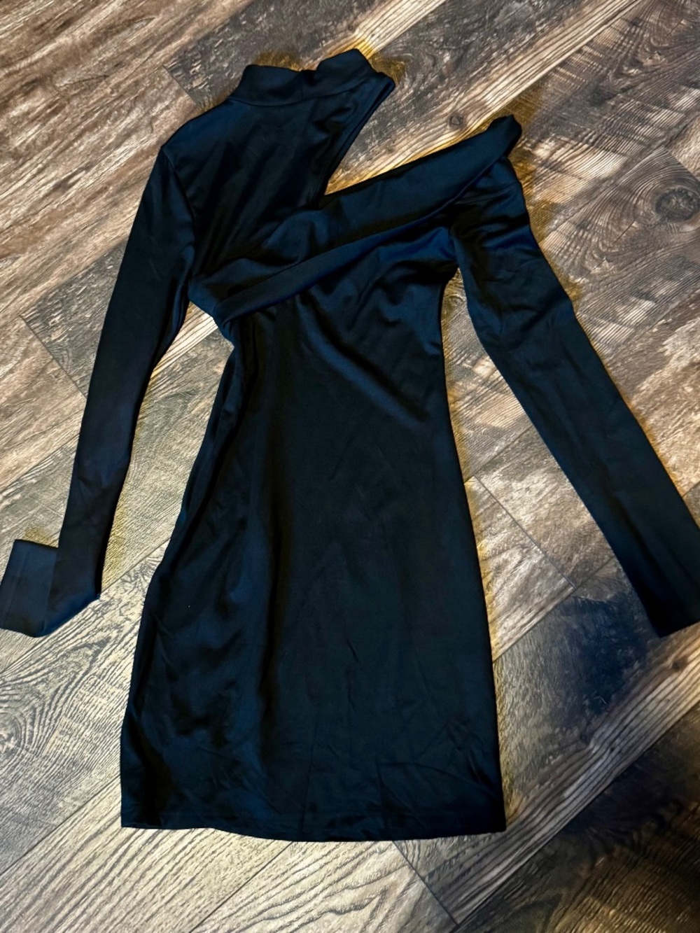 Commense Black Mock Neck Asymmetric  Dress